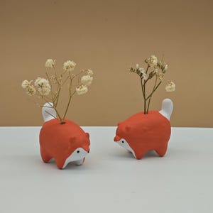 Fox Mini Bud Vase: Clay Desk Decoration, Incense Holder