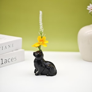 陶器の猫の花瓶 - 黒猫の花瓶 - お香立て - テーブル用の黒猫の花瓶 - 棚 - 手描きの猫の花瓶 - 猫好きの方へのプレゼントに最適