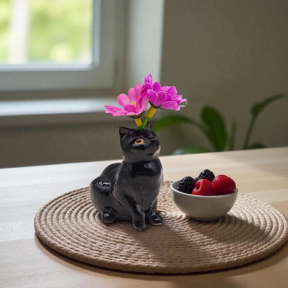 手作り陶器の黒猫花瓶：猫好きへのギフト、棚飾り - Etsy 日本