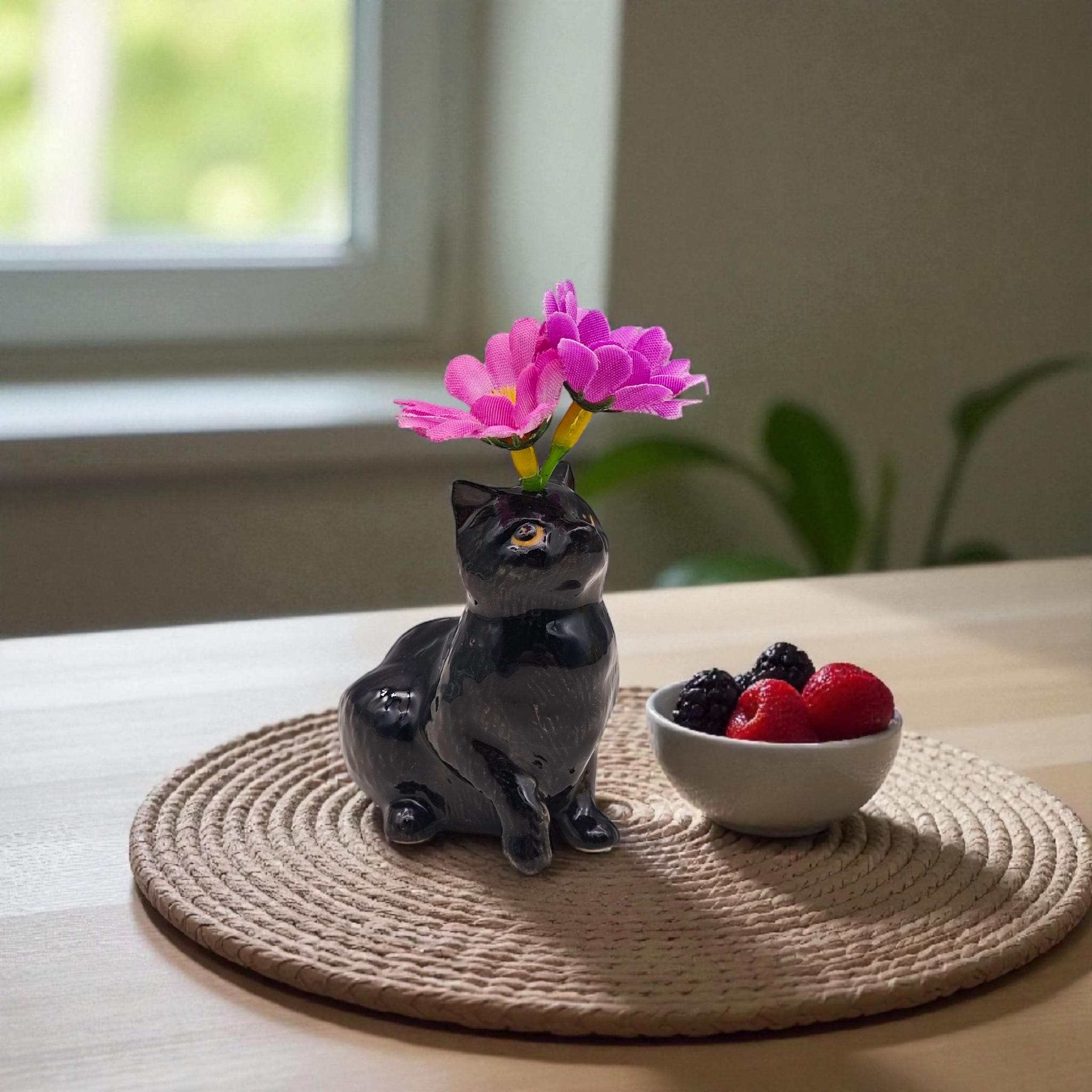 手作り陶器の黒猫花瓶：猫好きへのギフト、棚飾り - Etsy 日本