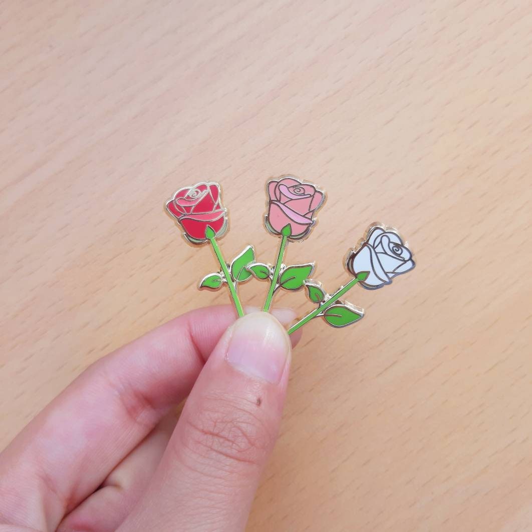 Rose Pin Pink Rose Red Rose Flower Pin Floral Enamel Etsy