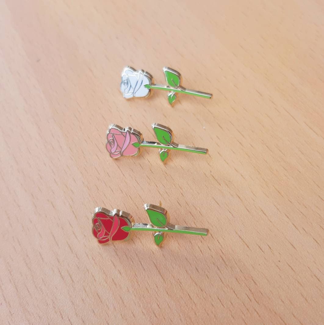 Rose Pin Pink Rose Red Rose Flower Pin Floral Enamel Etsy