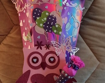 Personalized owl school cone with desired name for a smart start to school in the owl kingdom