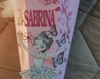 Graceful start to school, personalized school cone with ballerina design and your name for a magical start to school