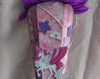 Schultüte Einhorn Set für Mädchen – Handgefertigte Zuckertüte mit Namen, Glitzerkarton & Moosgummi, Personalisierte Schultüte 70cm,Unikat