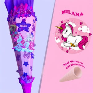 Cône d'école pour chevaux licorne avec le prénom de votre cheval + accessoires licorne assortis, parfait pour votre premier jour d'école