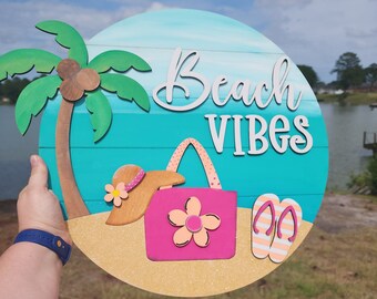 Beach Vibes 3D door hanger, beach door sign, summer door hanger, summer door sign, summer wreath, beach wreath