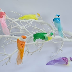 6 Artificial Pastel Rainbow Feathered Garden Foam Birds Flower Home Tree Decoration Craft