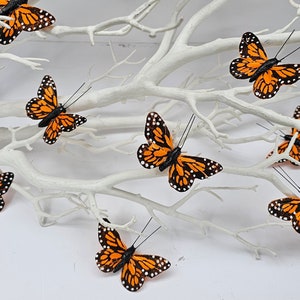 10 falso artificial realista vermelho laranja pena imperador borboleta borboletas artesanato enfeite casa traje decoração topper