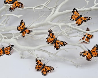 10 Fake Artificial Realistic Red Orange Feather Emperor Butterfly Butterflies Craft Embellishment Home Costume Decoration Topper