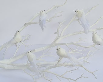 6 Artificial White Fake Feather Clip On Birds Cake Craft Dove Home Tree Decoration Floristry