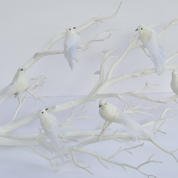 6 Artificial White Fake Feather Clip On Birds Cake Craft Dove Home Tree Decoration Floristry