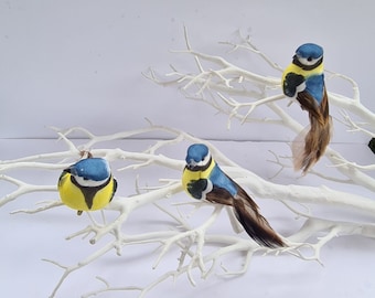 3 Artificial Blue Tit Feather Garden Fake Clip Birds Home Flowers Decoration Craft