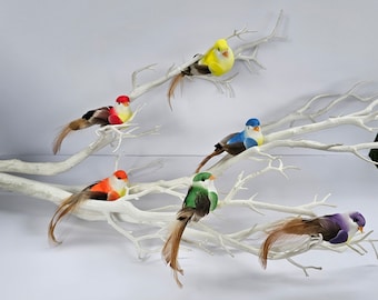 6 Artificial Woodland Rainbow Feathered Garden Foam Birds Flower Home Tree Cake Hat Decoration Topper Craft