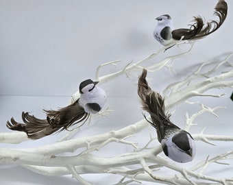 3 lilas artificiels gris à clip sur plume jardin faux clip oiseaux maison fleurs décoration artisanat Topper