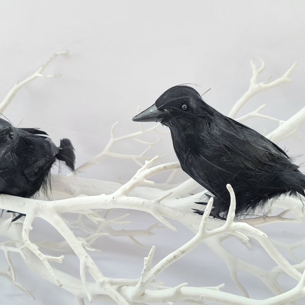 Pair of Artificial Feather Black Crows Ravens Fake Birds Halloween Prop Home Craft Decoration