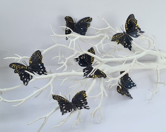 12 Fake Black & Gold Artificial Realistic Feather Butterfly Butterflies Craft Embellishment Home Decoration
