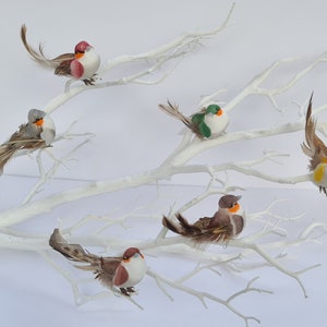 6 Artificial Woodland Natural Feathered Garden Foam Birds Flower Home Tree Cake Hat Decoration Topper Craft