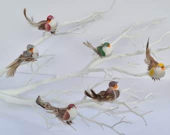 6 Artificial Woodland Natural Feathered Garden Foam Birds Flower Home Tree Cake Hat Decoration Topper Craft