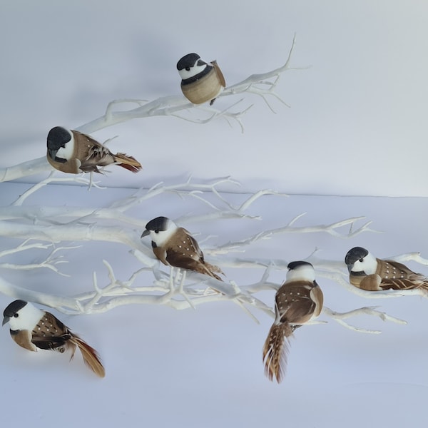 6 Artificial Woodland Natural Feather Garden Clip On Foam Birds Flower Home Tree Decoration Craft model
