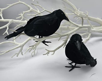 Pair of Artificial Feather Black Crows Ravens Fake Birds Halloween Prop Home Craft Decoration