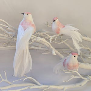 3 Beautiful Artificial Fake Pink & White Craft Birds Home Decoration