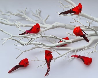 8 Small Artificial Woodland Red Cardinal Feathered Garden Foam Birds Flower Home Tree Decoration Craft