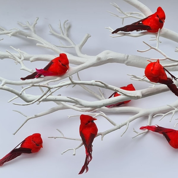 8 Small Artificial Woodland Red Cardinal Feathered Garden Foam Birds Flower Home Tree Decoration Craft