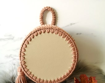 backpack, round backpack, original backpack, bag pack, handmade backpack, handmade backpack, beige, biscuit color