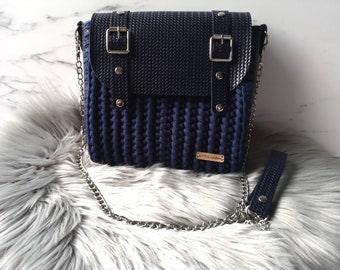 Luxury Crochet Shoulder Bag - Navy Blue
