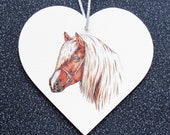 4 quot (10cms) Decoupaged Heart. Decorated heart. Horse Head Hanging Decoration. Wood Wall Plaque. Handcrafted heart. Horse Lovers. Christmas