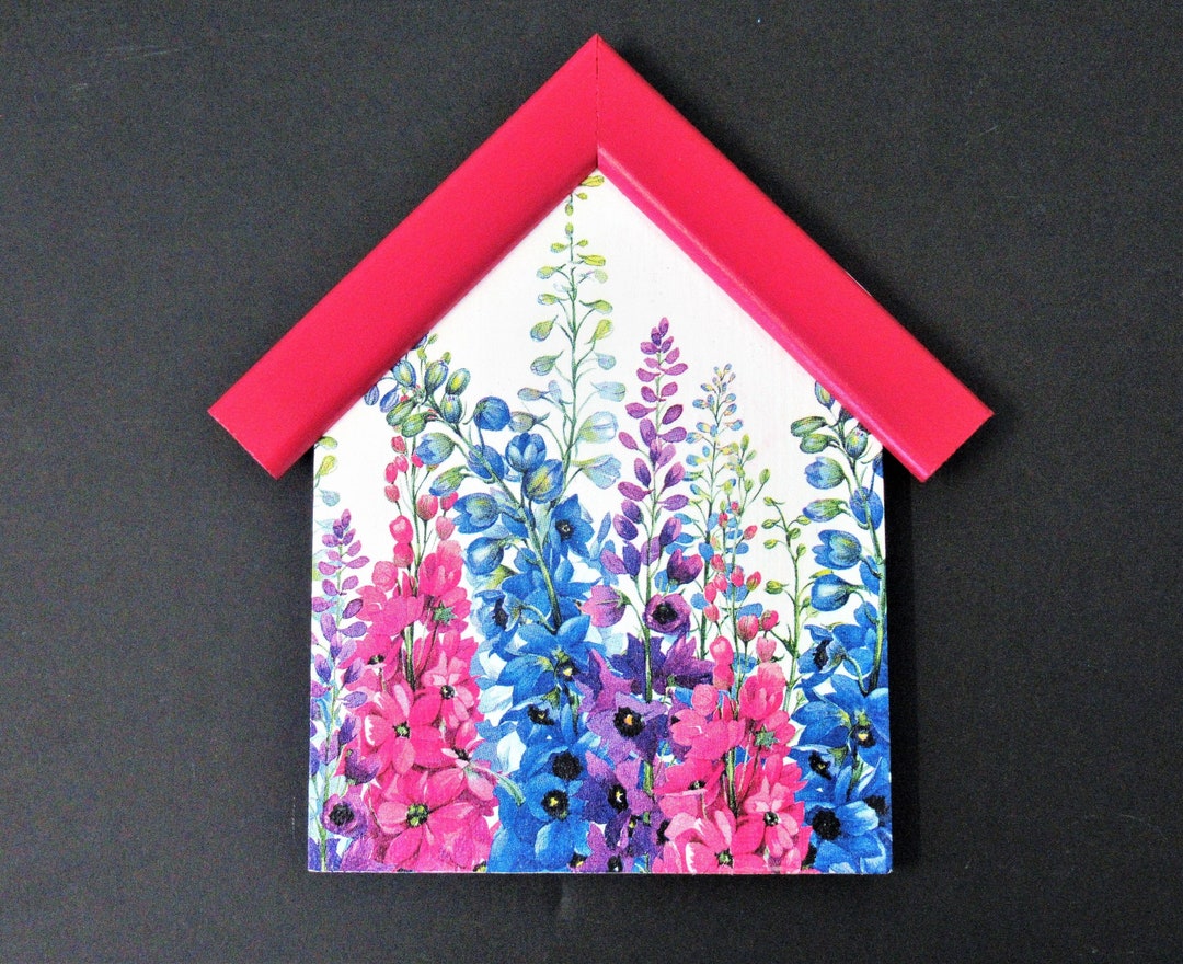 Decoupage Key Holder. Handcrafted Key Rack. Delphiniums on Key Etsy UK