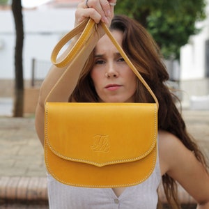 Handcrafted Leather Small Crossbody Purse - Cute Yellow Mini Crossover Handbag for Her