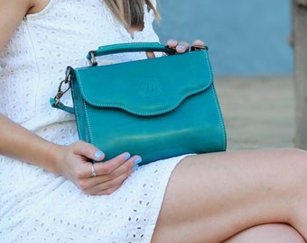 Sac à main crossbody turquoise, petit sac à main en cuir, sac à main Night out, sac à main en cuir avec poignée, joli sac à main pour femmes, maroquinerie