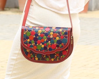 Colorful crossbody leather purse, leather bag for women, medium to large bag, artful leather purses, luxury leather craftmanship