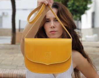 Handcrafted Leather Small Crossbody Purse - Cute Yellow Mini Crossover Handbag for Her