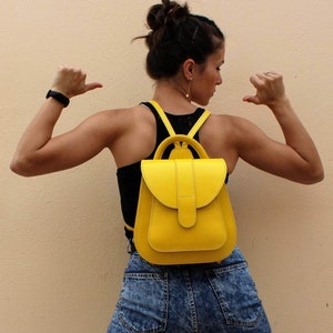 Yellow leather backpack purse for women, Hand made rucksack backpack, yellow Leather backpack for woman image 1