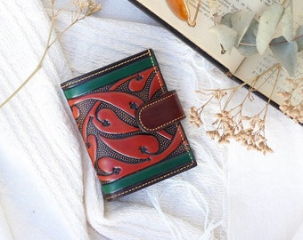 Bifold men or women tooled wallet leather with cash purse, Small cash coin card wallet, small wallet with coin compartment