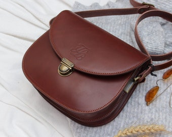 Authentic Full Grain Leather Bag - Statement Handcrafted Crossbody Purse for Girls, Girlfriend's Best Gift