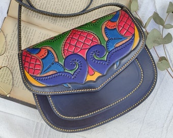 Small tooled crossbody purse, spanish handmade leather purse, small cute leather purse, embossed leather handbag, handmade artisan purse