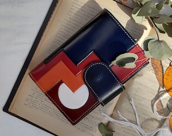 Womens wallet, Black leather wallet, Leather wallet geometric design, bifold wallet women, bifold leather wallet, handmade leather wallet