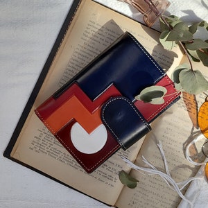 Womens wallet, Black leather wallet, Leather wallet geometric design, bifold wallet women, bifold leather wallet, handmade leather wallet image 1