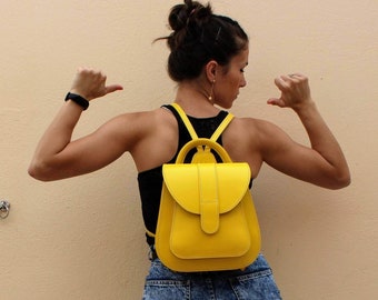 Yellow leather backpack purse for women, Hand made rucksack backpack, yellow Leather backpack for woman