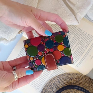 Mini leather wallet with coin pouch, teeny women leather wallet, little leather mini wallet, tooled mini purse, small cute women wallet image 2