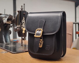 2 WAY 福袋 ミニ Sholder Bag [3 COLOR, 100% Natural Cowhide] Small Leather Saddle Bag Crossbody With Front Buckle, Black