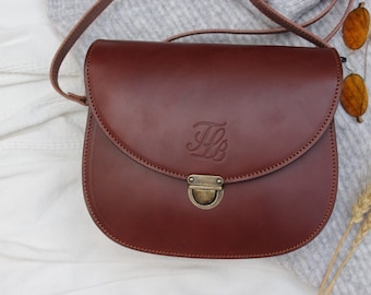 Handmade Mahogany Leather Bag - Structured Crossbody Purse for Everyday Wear