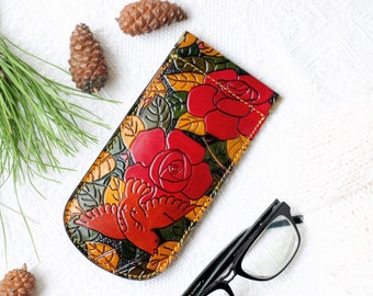 Chic Glasses Case for Women - Snap Closure Reading Glasses Sleeve, Women's Squeeze Glasses Case - Handmade Leather Eyeglass Holder