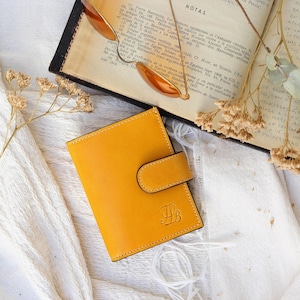 Portafoglio da donna in pelle fatto a mano, portafoglio da donna in pelle gialla, piccolo portafoglio da donna in pelle, portafoglio da donna con carte, regalo per la fidanzata