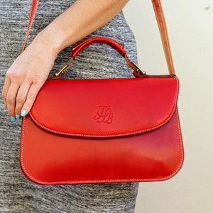 Chic Top Handle Leather Bag - Handcrafted Leather Goods for Women, Handmade Red Crossbody Purse - Timeless Leather Bag for Women on-the-go