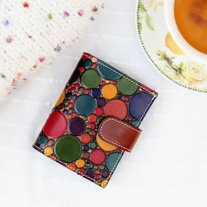 Mini leather wallet with coin pouch, teeny women leather wallet, little leather mini wallet, tooled mini purse, small cute women wallet